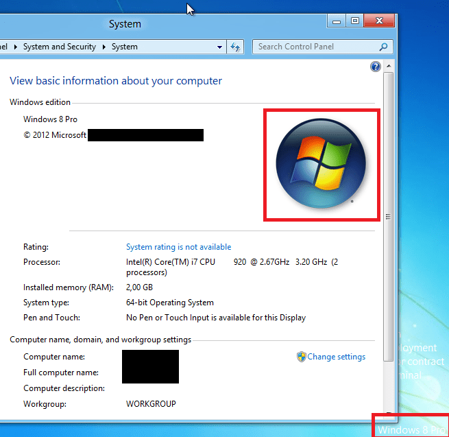 Windows 8 pro system info