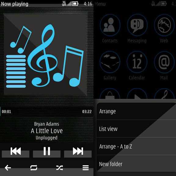 Trance Blue Pro Music Player and Option popup