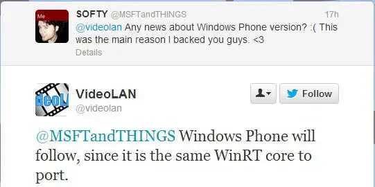 VLC for Windows Phone - Next in the Pipeline 3 VideoLan Tweet