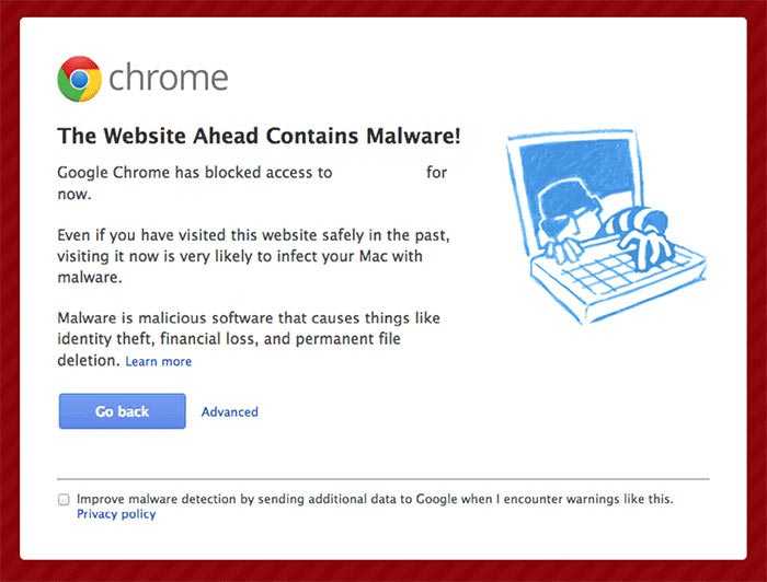 Malware Infected Website Notification in Google Chrome