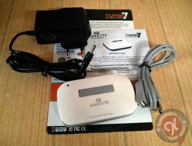 Amkette Turbo 7 Port USB Hub Package contents