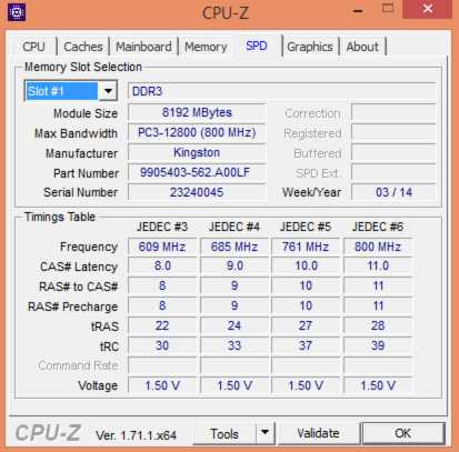 CPU-Z Kingston Value RAM frequency stats