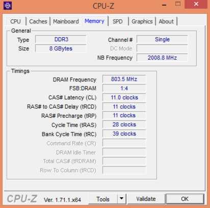 CPU-Z performance of Kingston Value RAM 8GB DDR3